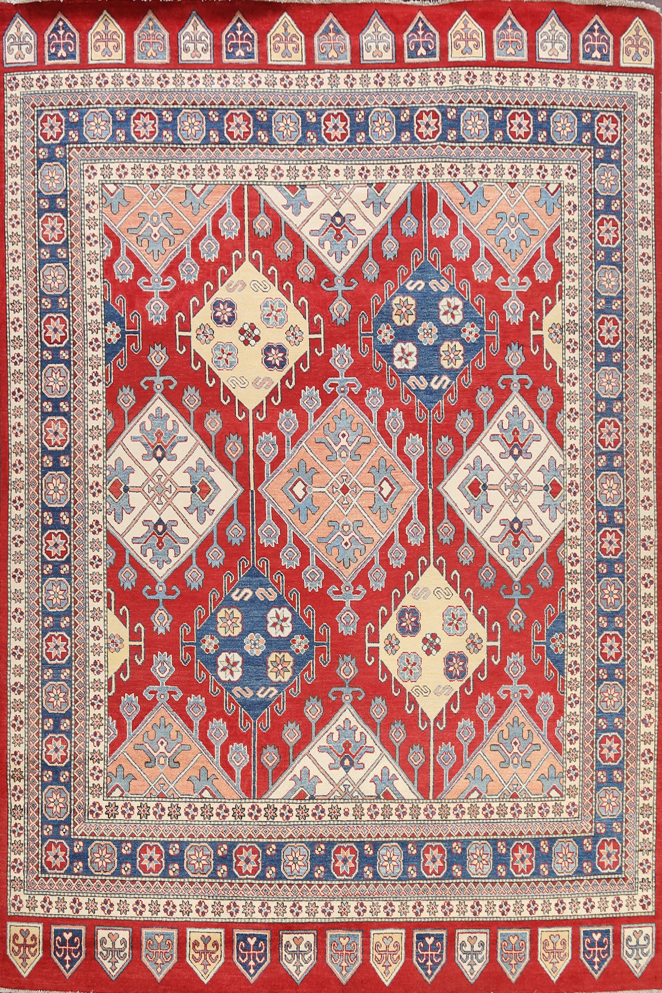Vegetable Dye Geometric Super Kazak Oriental Area Rug 8x10