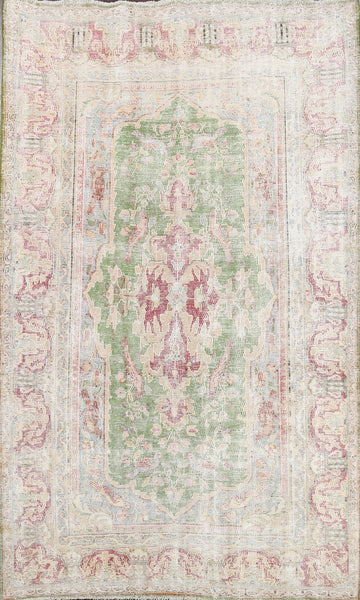 Muted Distressed Kerman Persian Area Rug 6x8