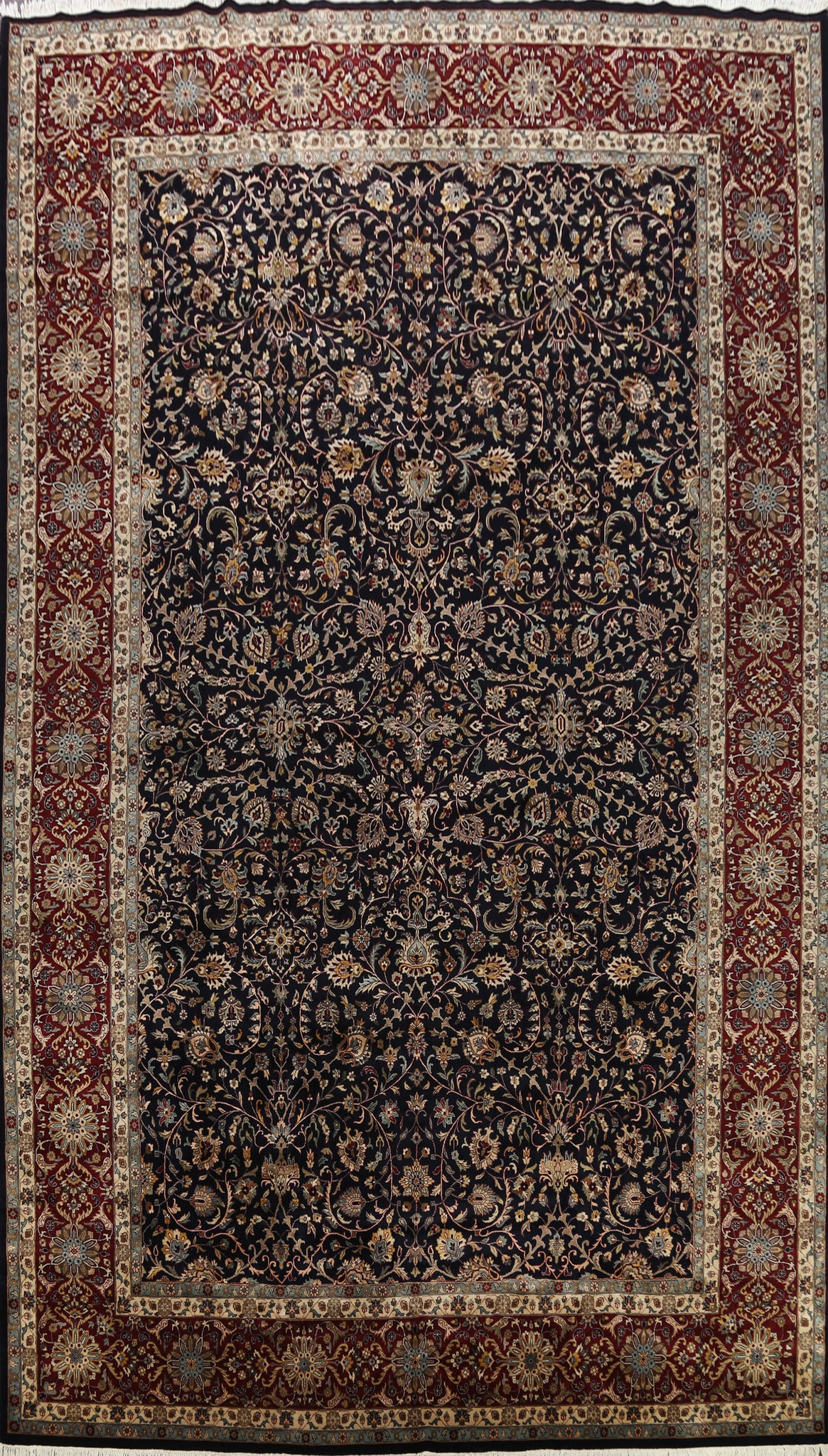 Navy Blue Aubusson Floral Palace Rug 12x18