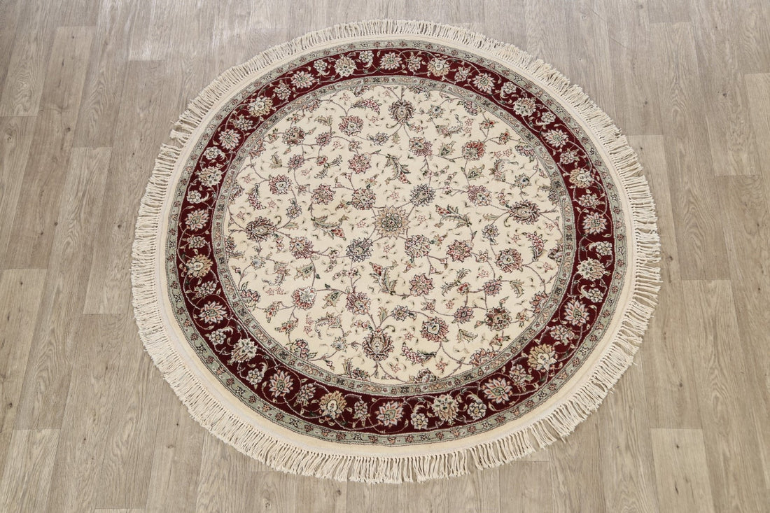 Wool/ Silk Floral Tabriz Oriental Area Rug 5x5 Round