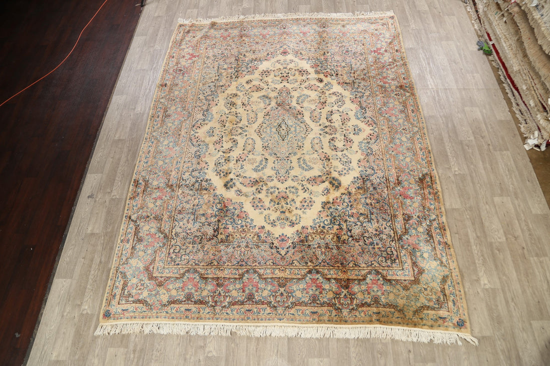 Vegetable Dye Floral Kerman Persian Area Rug 9x11