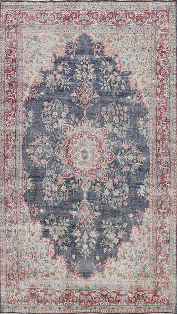 Muted Distressed Kerman Persian Area Rug 8x12