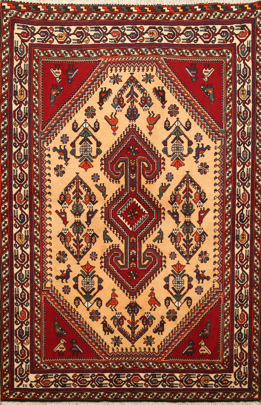 Vegetable Dye Tribal Geometric Abadeh Persian Area Rug 4x5