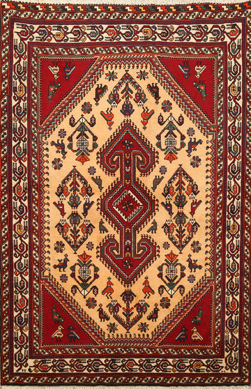 Vegetable Dye Tribal Geometric Abadeh Persian Area Rug 4x5