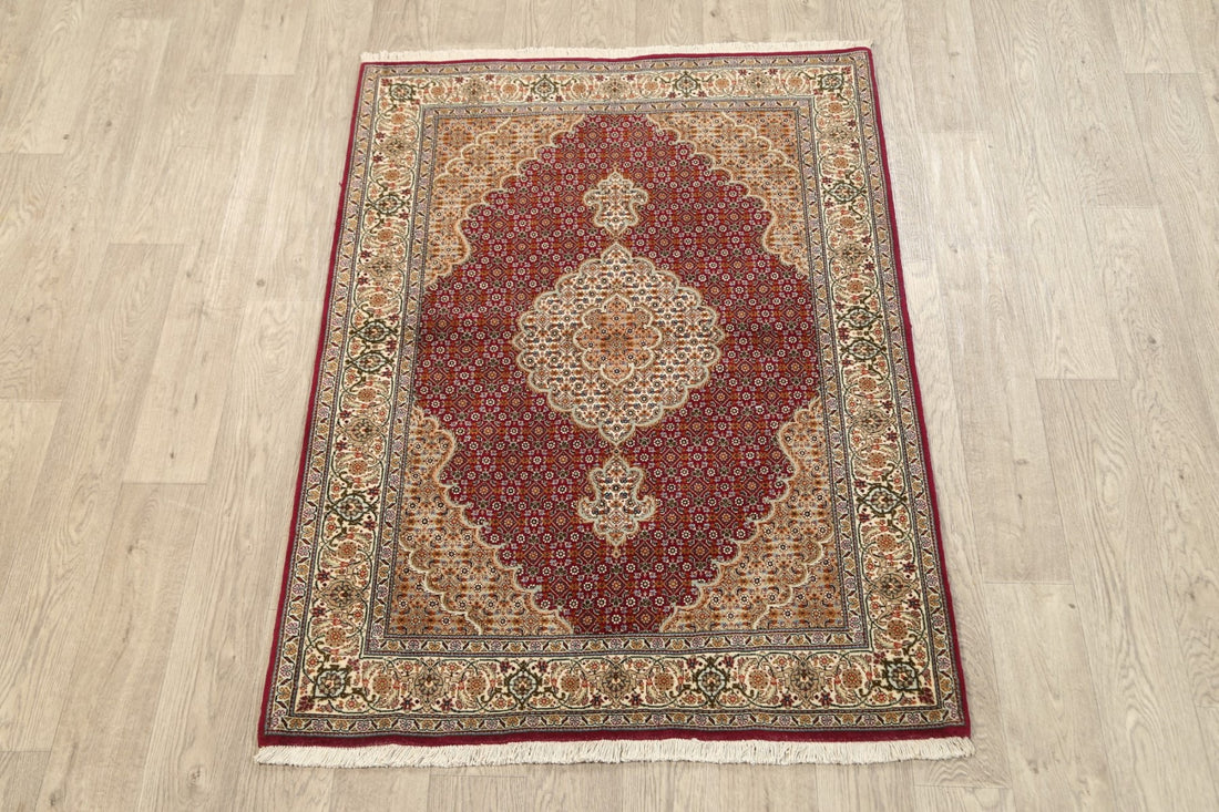 Vegetable Dye Wool/ Silk Tabriz Mahi Persian Area Rug 4x5