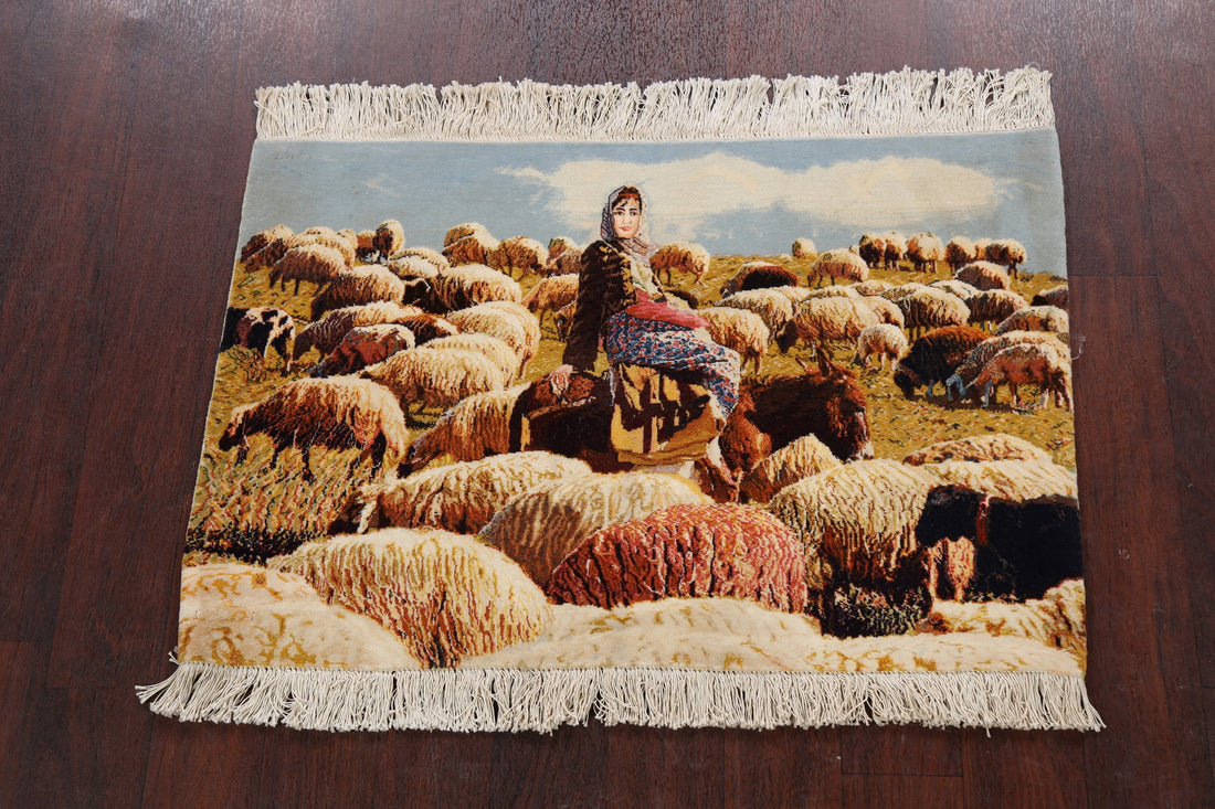 Vegetable Dye Animal Pictorial Tabriz Persian Area Rug 2x3