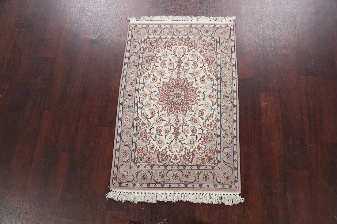 Vegetable Dye Wool/ Silk Floral Isfahan Persian Area Rug 3x4