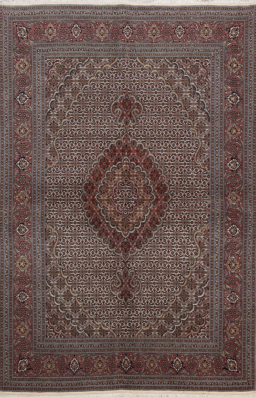 Vegetable Dye Wool/ Silk Tabriz Mahi Persian Area Rug 5x7