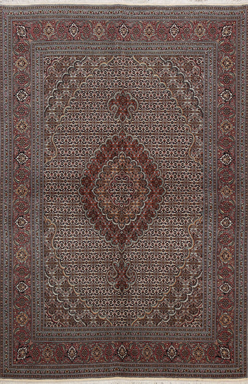 Vegetable Dye Wool/ Silk Tabriz Mahi Persian Area Rug 5x7