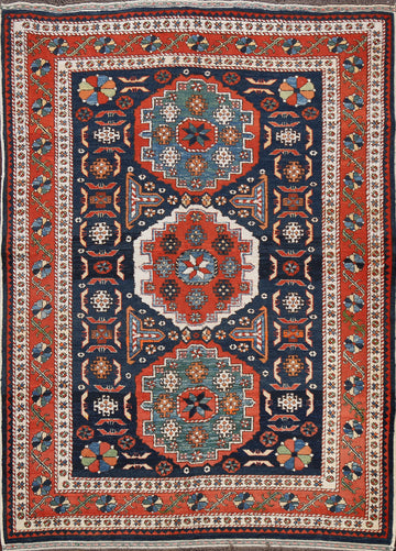 Vegetable Dye Geometric Kazak Oriental Area Rug 5x6