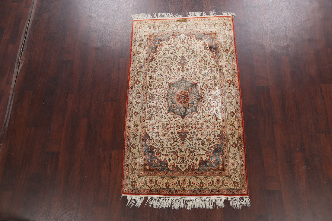 Antique 100% Vegetable Dye Nain Isfahan Persian Area Rug 4x6 SIGNED
