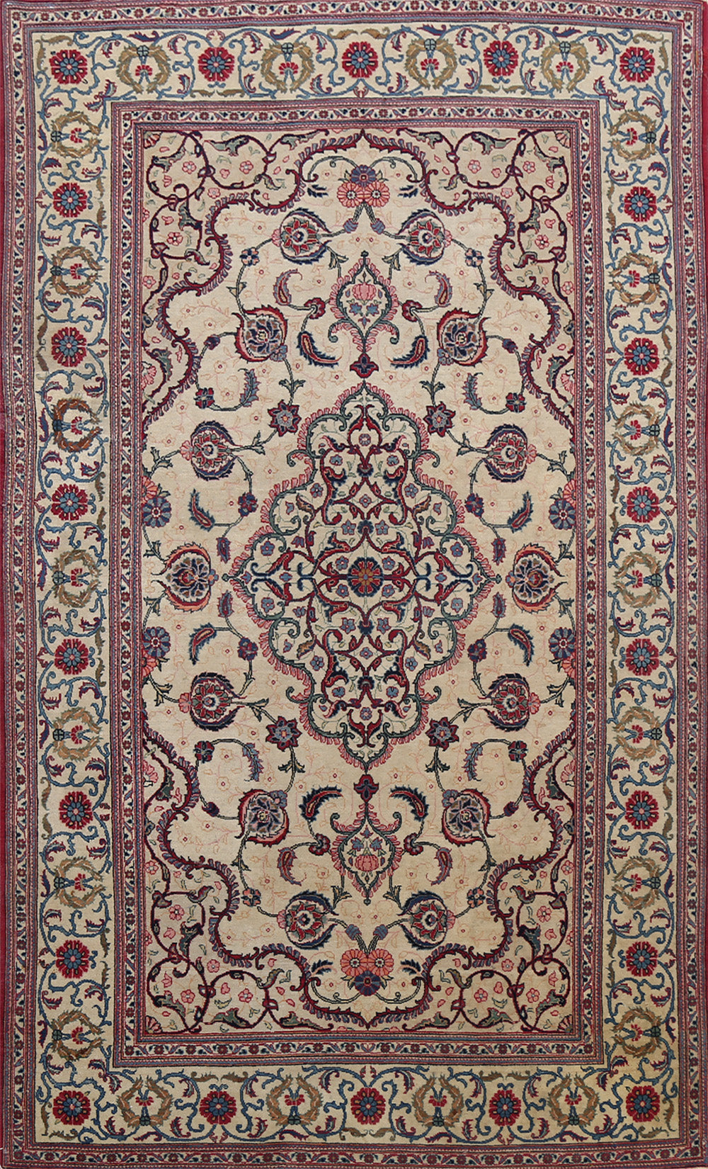 Antique 100% Vegetable Dye Kashan Dabir Persian Area Rug 4x7