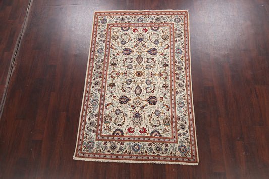 100% Vegetable Dye Floral Kashan Persian Area Rug 4x7