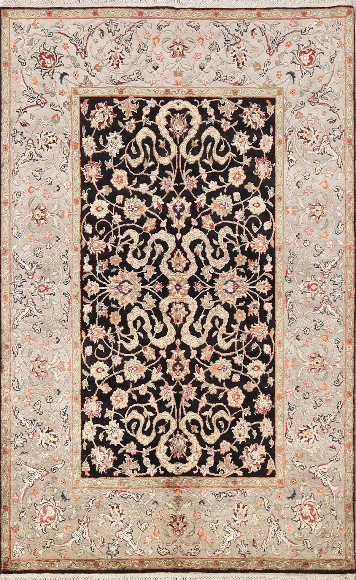 Wool/ Silk Floral Tabriz Oriental Area Rug 5x7