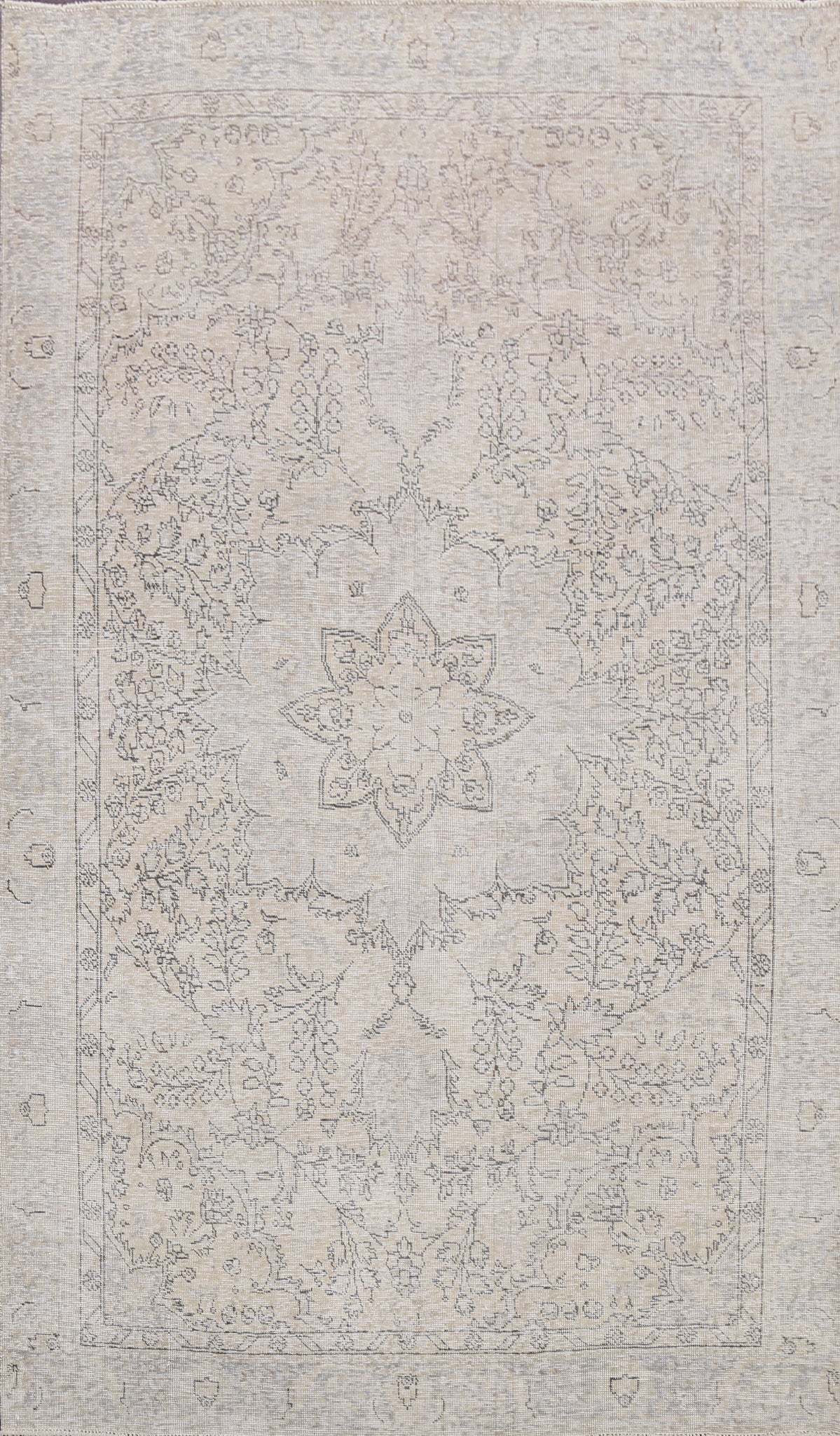 Muted Distressed Floral Tabriz Persian Area Rug 6x9