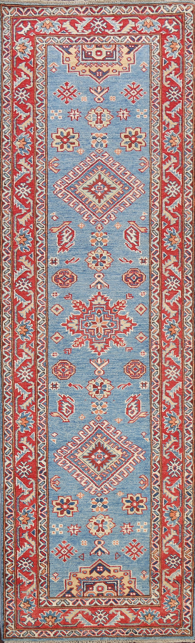 Geometric Kazak Oriental Runner Rug 3x10