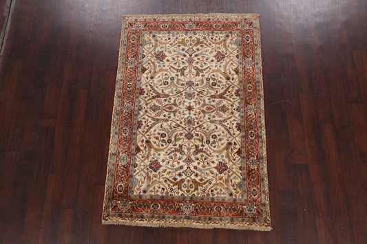 Vegetable Dye All-Over Floral Kashan Oriental Area Rug 4x6