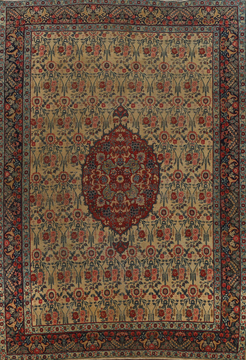 Pre-1900 Antique Vegetable Dye Tabriz Persian Area Rug 9x13
