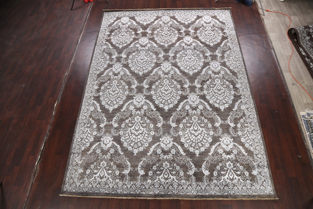 Silver Gray Floral Area Rug 9x12