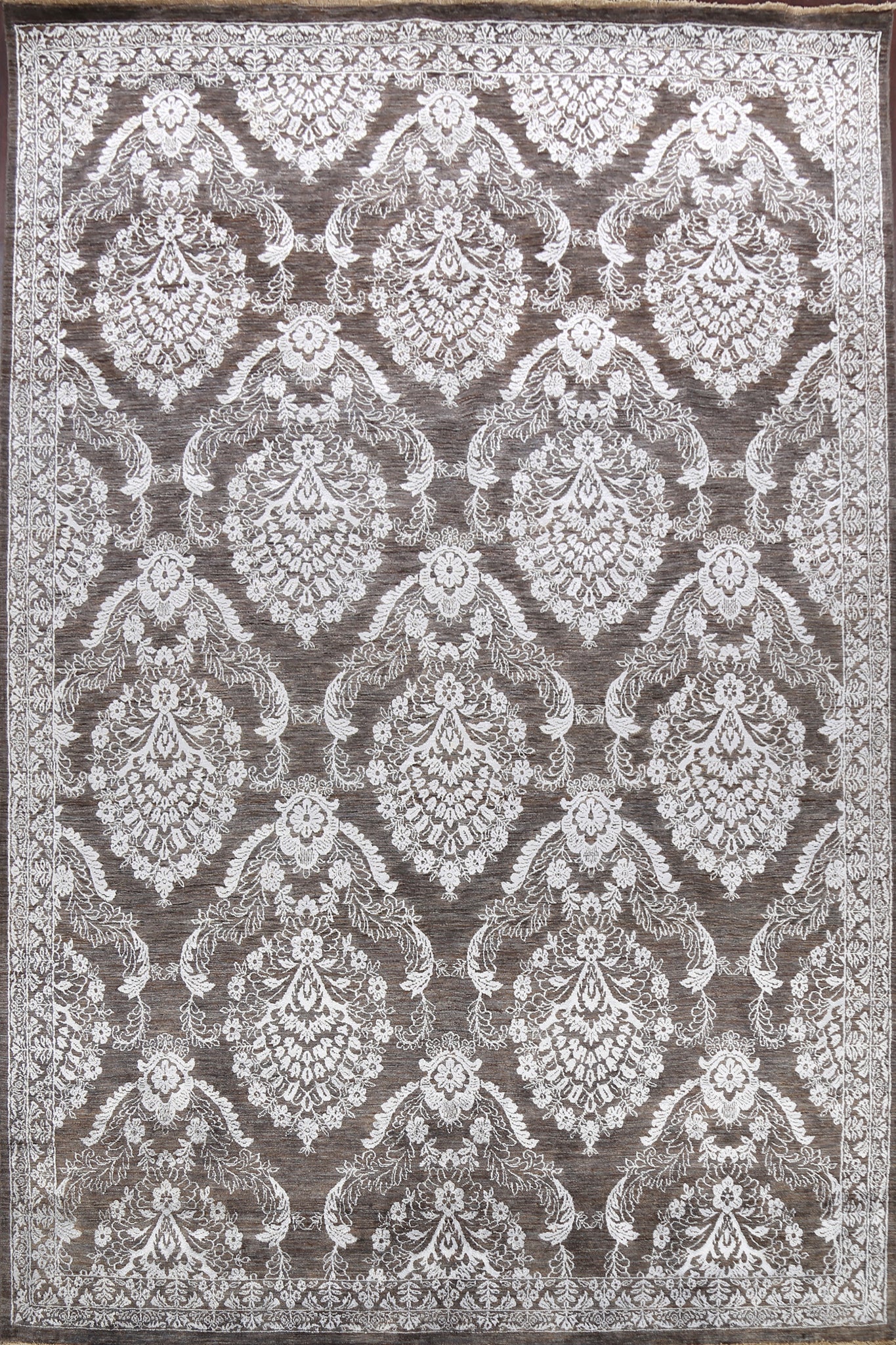 Silver Gray Floral Area Rug 9x12