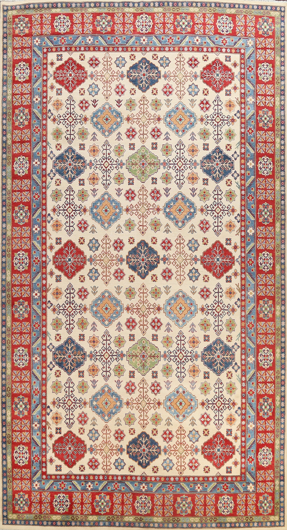 Vegetable Dye Geometric Kazak Oriental Area Rug 10x15
