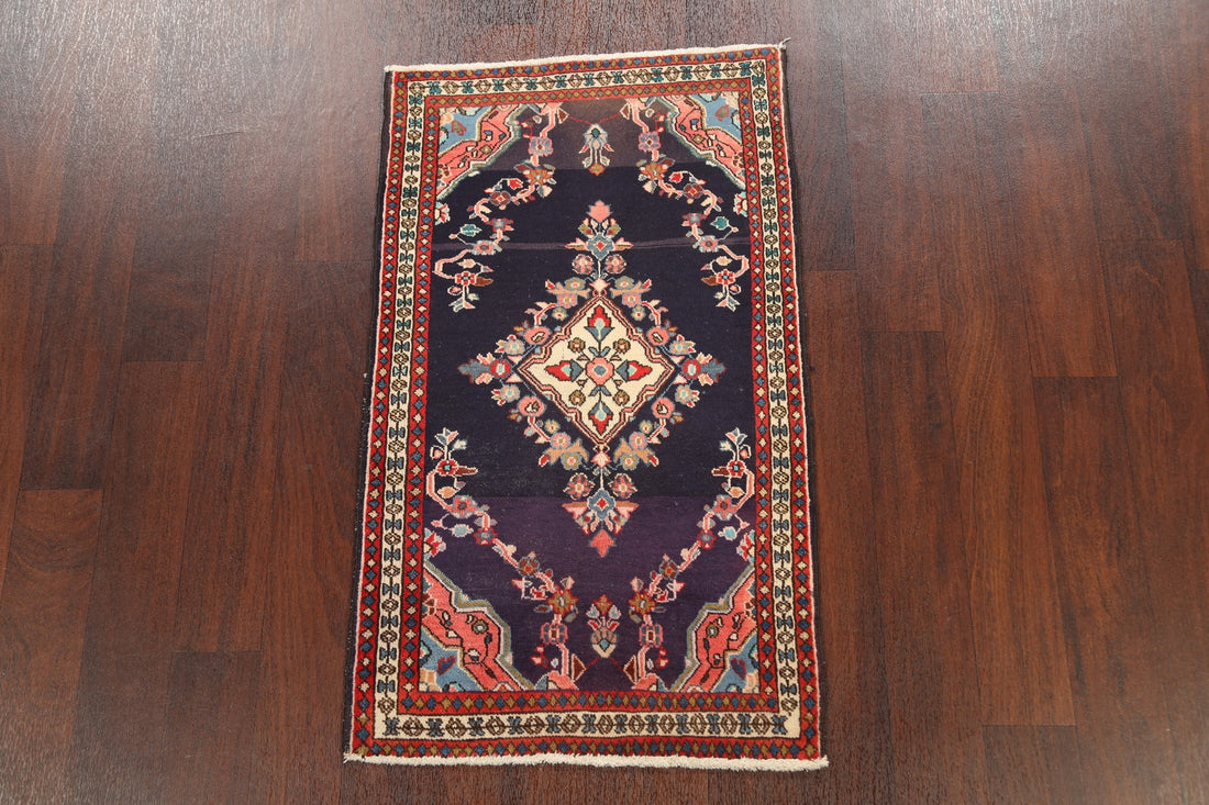 Navy Blue Geometric Sarouk Persian Area Rug 2x4