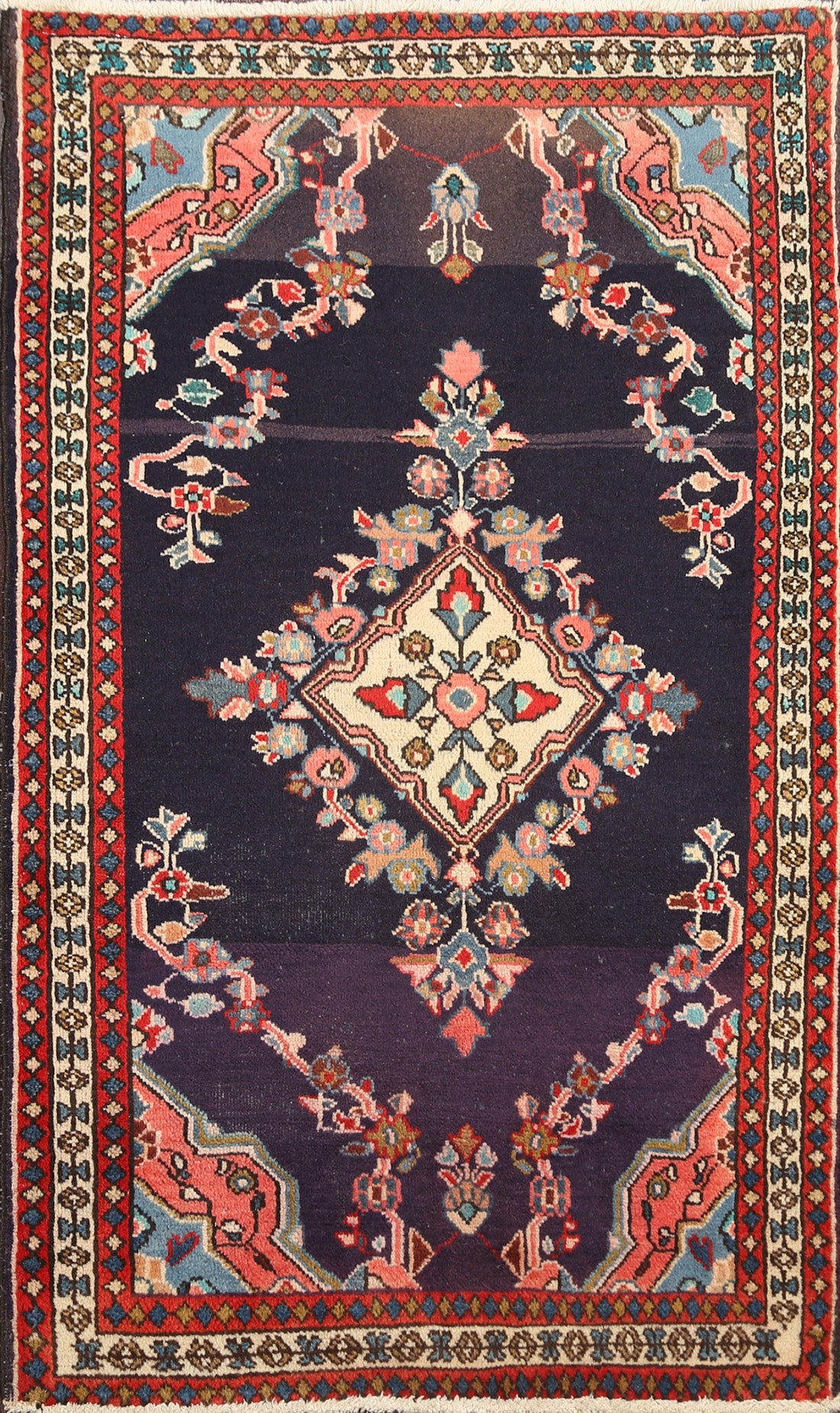 Navy Blue Geometric Sarouk Persian Area Rug 2x4