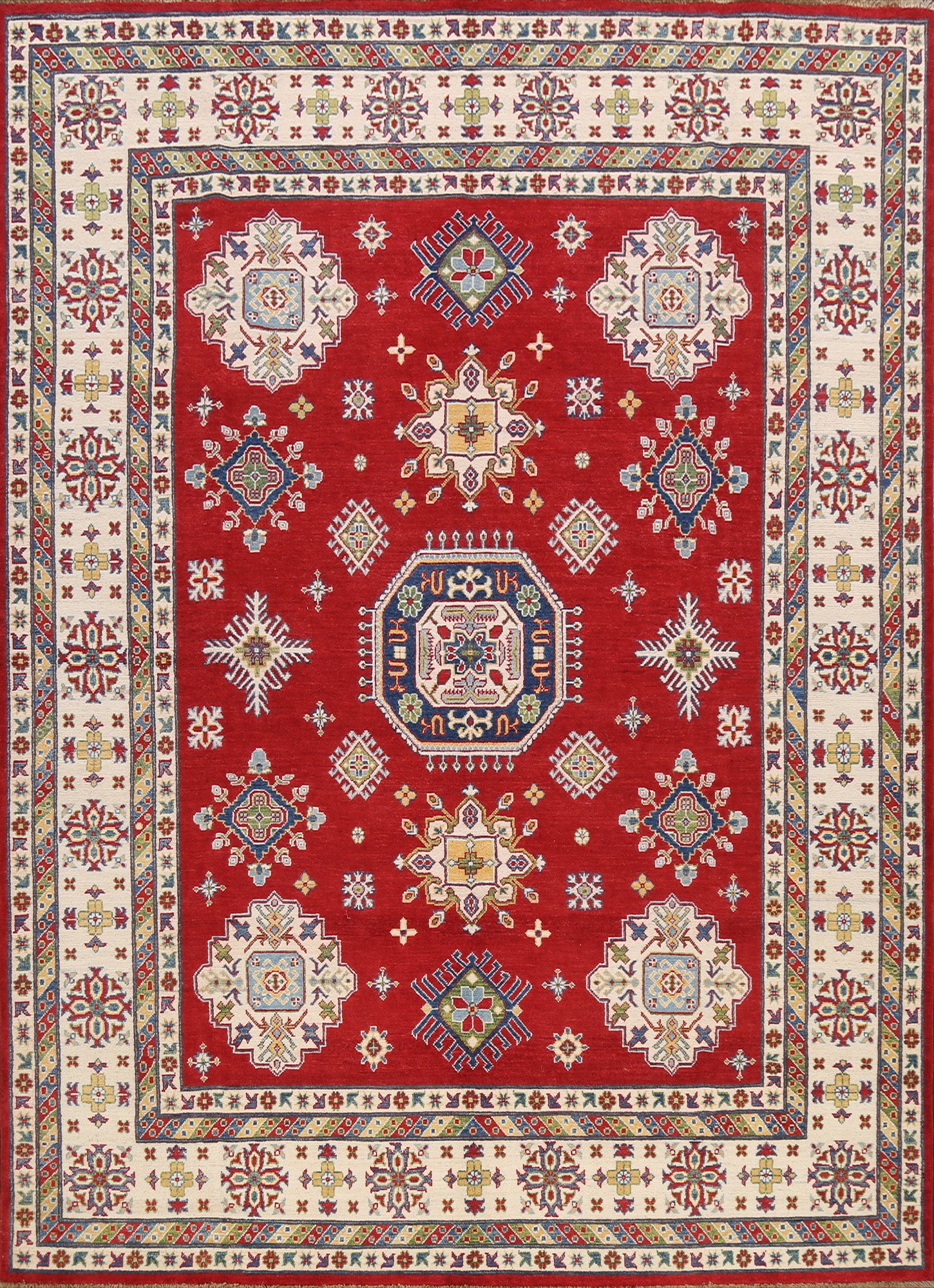 Vegetable Dye Geometric Kazak Oriental Area Rug 8x10