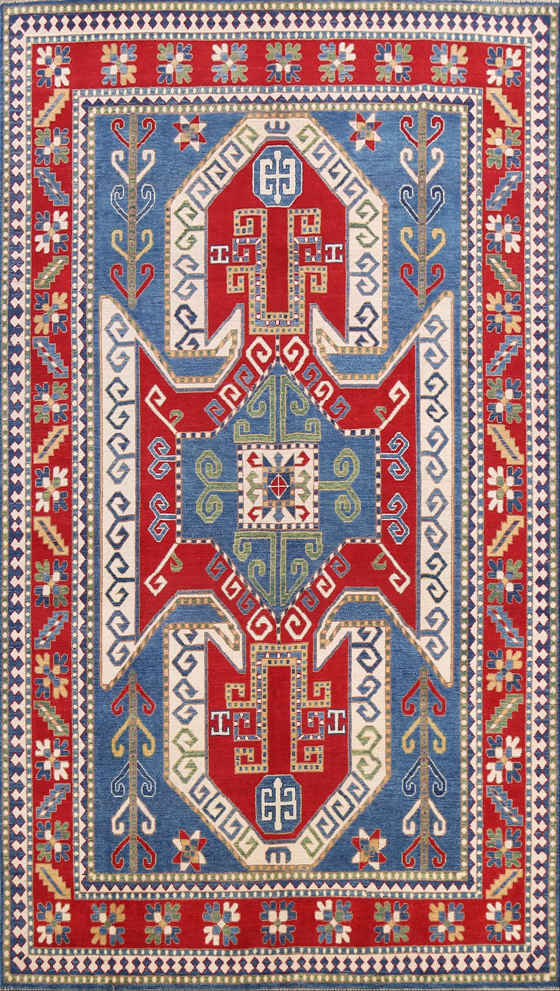 Vegetable Dye Geometric Kazak Oriental Area Rug 7x10