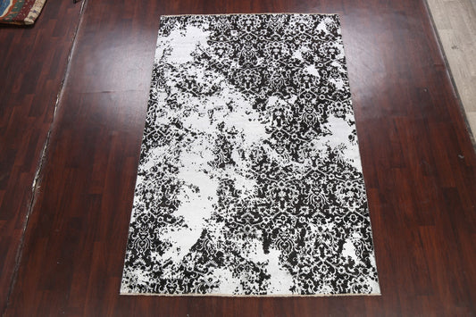 Vegetable Dye Distressed Black/ Silver Abstract Oriental Area Rug 6x9