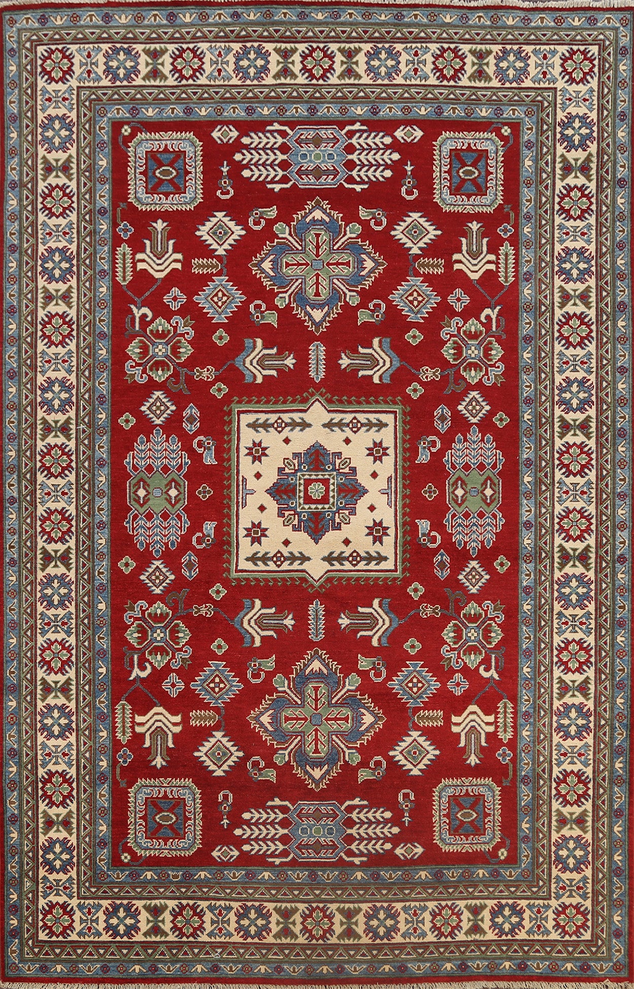 Vegetable Dye Geometric Kazak Oriental Area Rug 7x10
