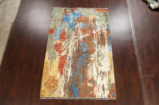 Vegetable Dye Contemporary Abstract Oriental Area Rug 6x9