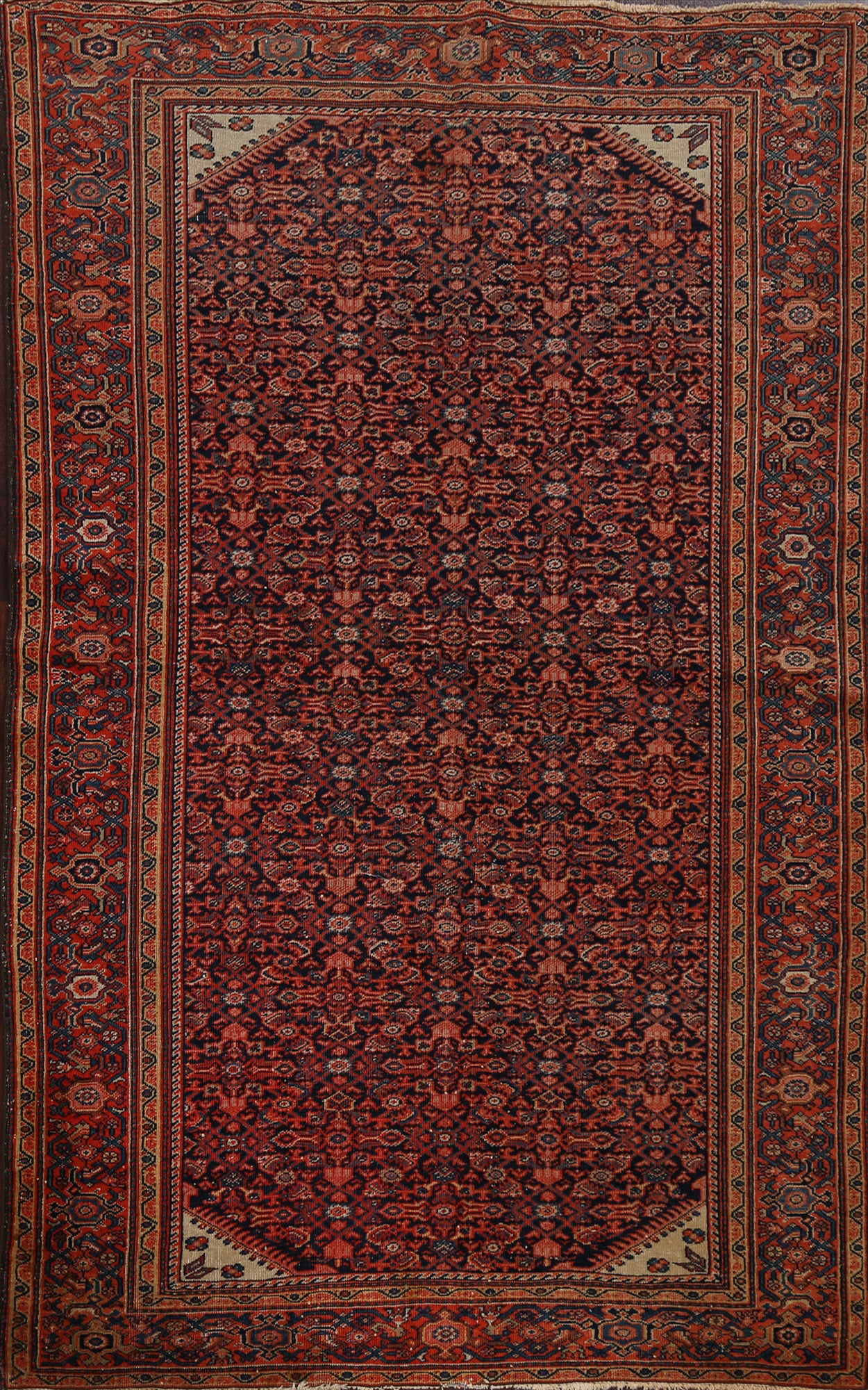 Pre-1900 Antique Vegetable Dye Sarouk Farahan Persian Area Rug 4x7