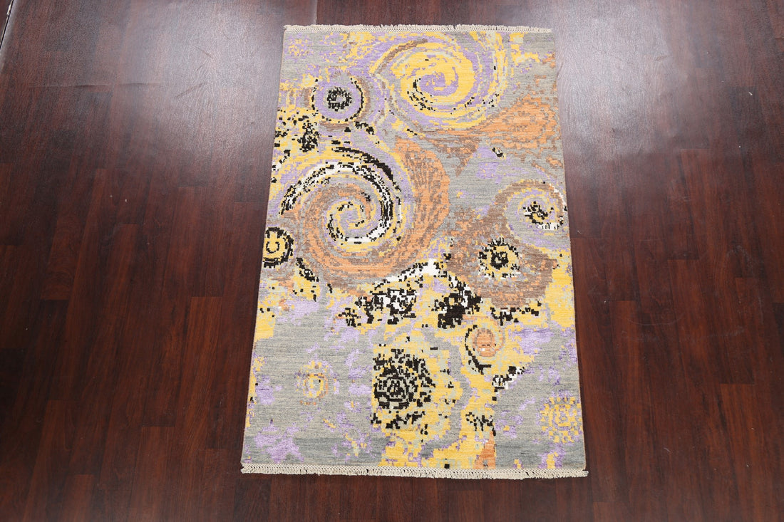 Vegetable Dye Contemporary Abstract Oriental Area Rug 4x6