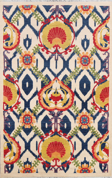 Vegetable Dye All-Over Floral Kazak Oriental Area Rug 4x6