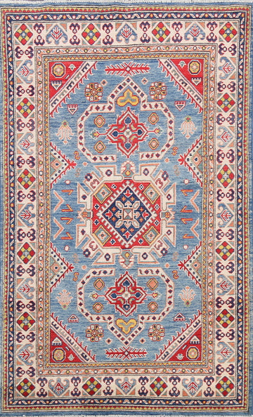 Vegetable Dye Geometric Kazak Oriental Area Rug 4x6