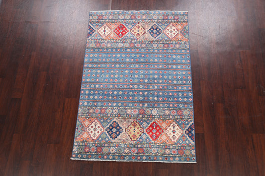 Vegetable Dye Geometric Kazak Oriental Area Rug 4x6