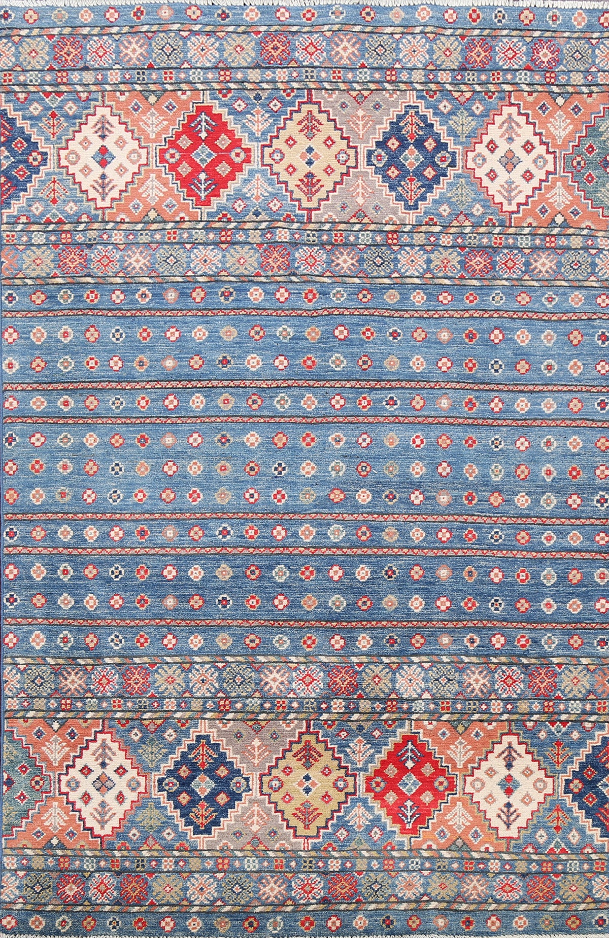 Vegetable Dye Geometric Kazak Oriental Area Rug 4x6