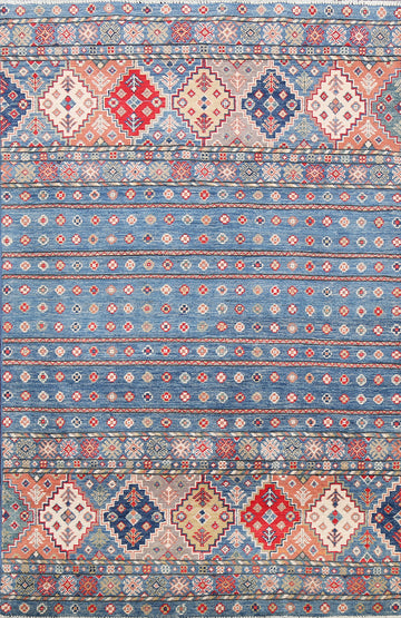 Vegetable Dye Geometric Kazak Oriental Area Rug 4x6