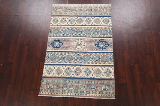 Vegetable Dye Geometric Kazak Oriental Area Rug 4x6