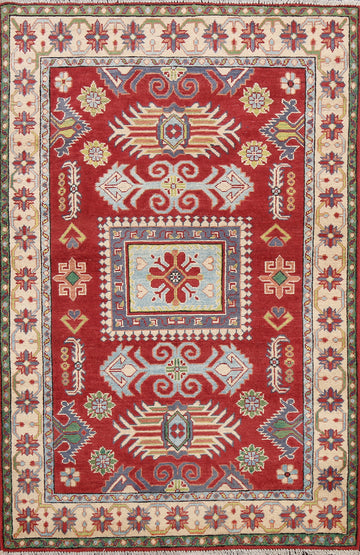 Vegetable Dye Geometric Kazak Oriental Area Rug 4x6