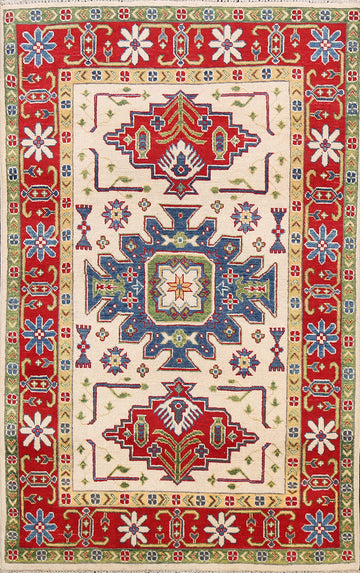 Geometric Kazak Oriental Area Rug 4x6