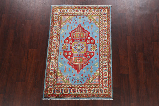 Geometric Blue Kazak Oriental Area Rug 3x5