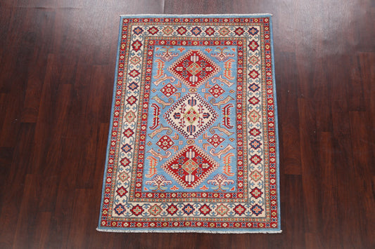 Geometric Blue Kazak Oriental Area Rug 4x6