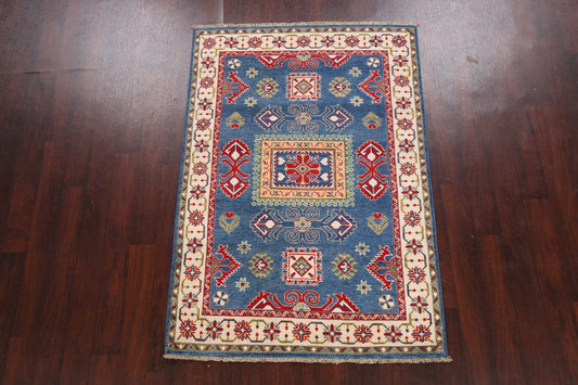 Geometric Blue Kazak Oriental Area Rug 4x6