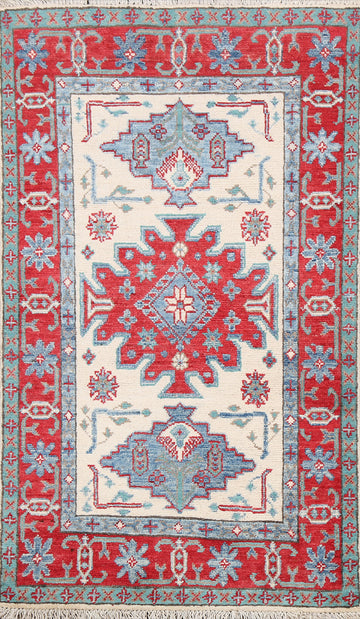 Geometric Kazak Oriental Area Rug 3x4