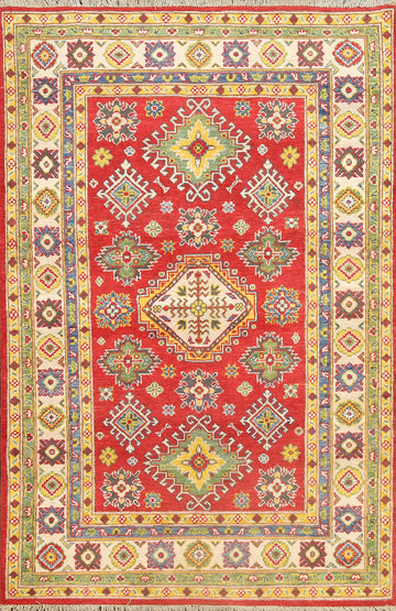 Geometric Red Kazak Oriental Area Rug 4x6