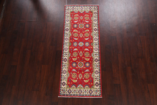 Floral Red Kazak Oriental Runner Rug 3x7