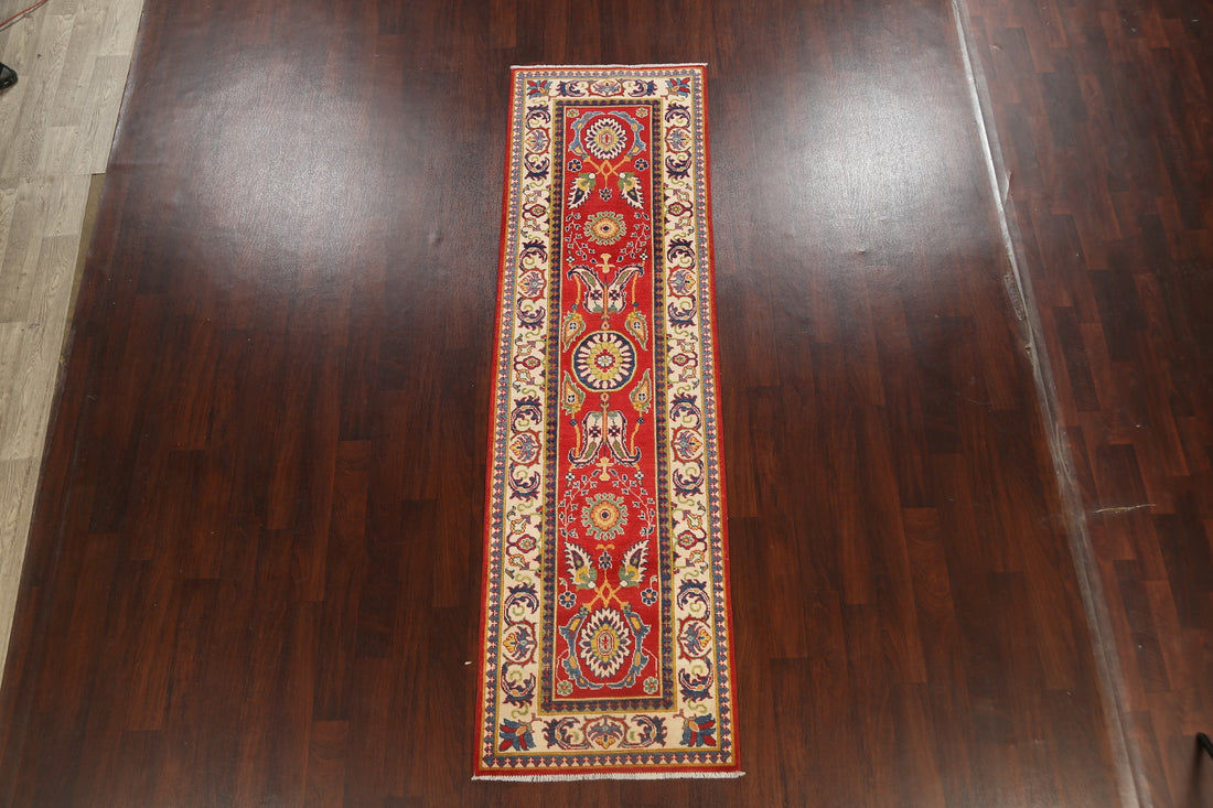 Floral Red Kazak Oriental Runner Rug 3x10