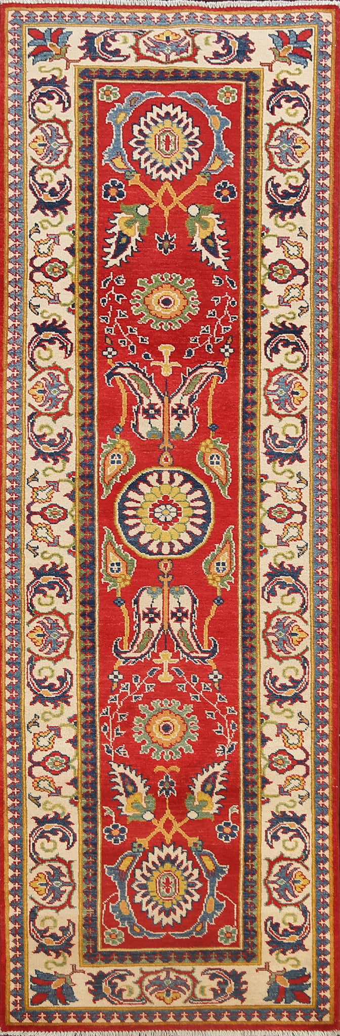 Floral Red Kazak Oriental Runner Rug 3x10